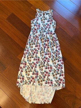 paper doll White Floral Hi-Low Dress with Pink and Yellow Blooms